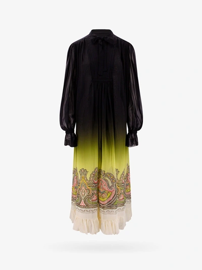 Etro Colour Shaded Long Georgette Dress In Yellow