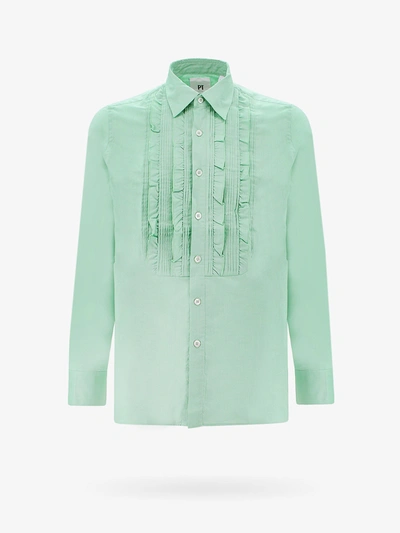 Pt Torino Shirt With Pleated Bib In Green