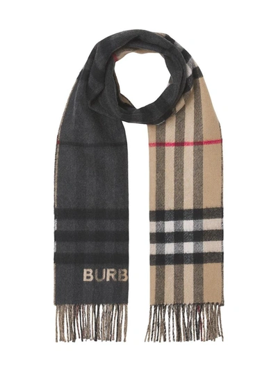 Burberry Contrast-check Cashmere Scarf In Black