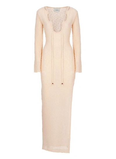 Casablanca Cutout Metallic Boucle Thigh-slit Maxi Dress In Pink