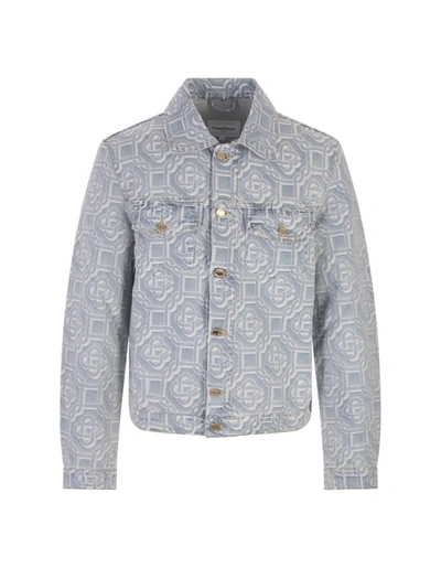 Casablanca Monogram Jacquard Cotton Denim Jacket In Blue