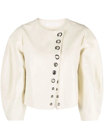 Chloé Cropped Eyelet-embellished Leather Jacket In White