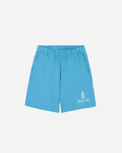 Sporty And Rich Vendome Logo-print Cotton Shorts In Blue