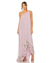 Mac Duggal One Shoulder Trapeze Embellished High Low Gown In Orchid Multi