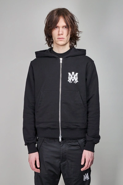 Amiri Logo-print Zip-up Hoodie In White/black | ModeSens