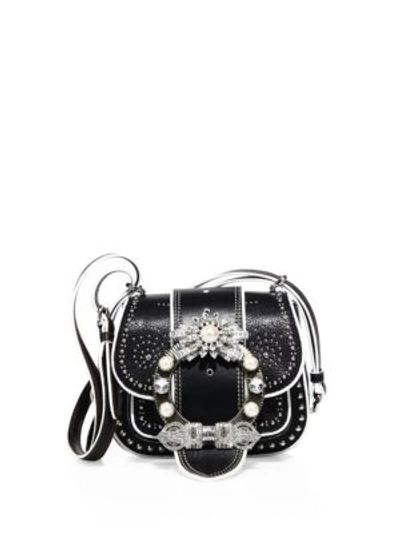 Miu Miu Dahlia Jewel-buckle Studded Leather Shoulder Bag In Nero