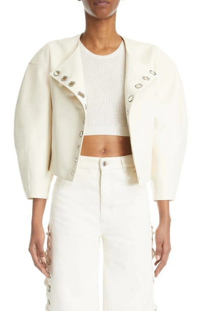 Chloé Cropped Eyelet-embellished Leather Jacket In Blanc