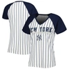 CONCEPTS SPORT CONCEPTS SPORT WHITE/NAVY NEW YORK YANKEES REEL PINSTRIPE V-NECK RAGLAN T-SHIRT