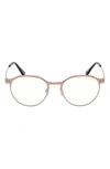 Tom Ford 52mm Round Blue Light Blocking Glasses In Matte Light Bronze