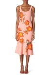Carolina Herrera Trumpet Midi Dress With Intarsia Knit Floral Detail In Shell Pink Mult