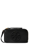 Tory Burch Miller Top Zip Leather Card Case In Black