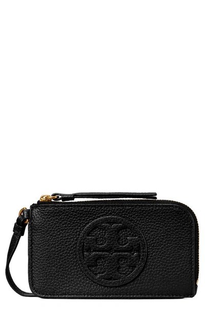 Tory Burch Miller Top Zip Leather Card Case In Black