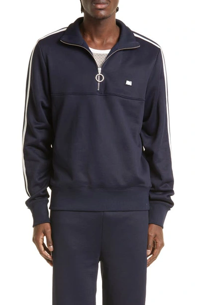 Ami Alexandre Mattiussi Fly Double Striped Regular Fit Quarter Zip Sweatshirt In Blue