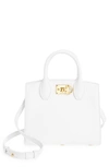 Ferragamo The Studio Box Leather Top-handle Bag In Optic White