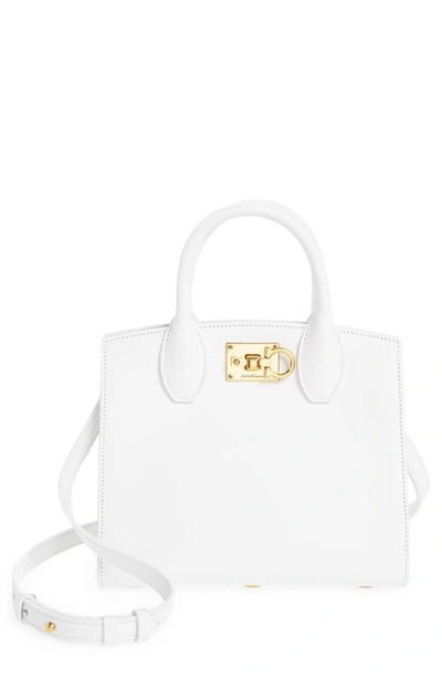 Ferragamo The Studio Box Leather Top-handle Bag In Optic White