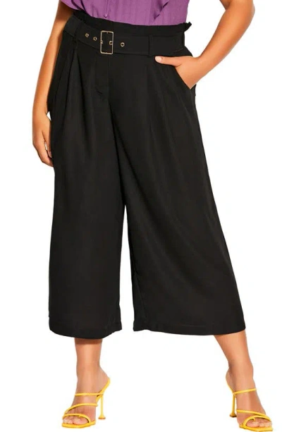 City Chic Easy Crop Belted Trousers In Black