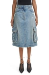 GIVENCHY 4G LOGO DISTRESSED CARGO POCKET NONSTRETCH DENIM SKIRT