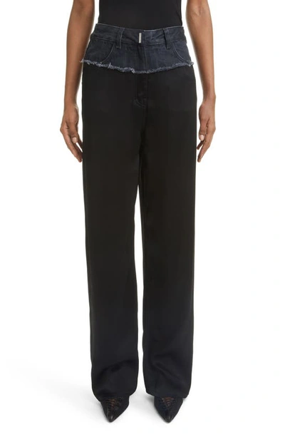 Givenchy Mixed Media Wide-leg Denim Pants In Black