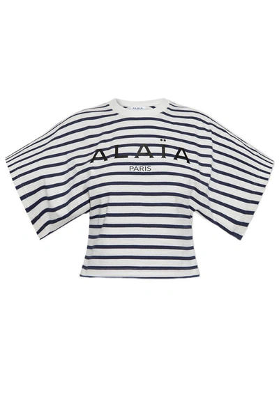 Alaïa Stripe Logo Fitted T-shirt In Multi-colour