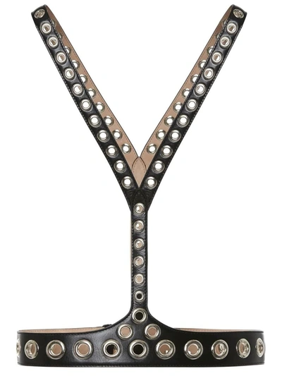 Alexander Mcqueen Eyelet Leather Harness In Black