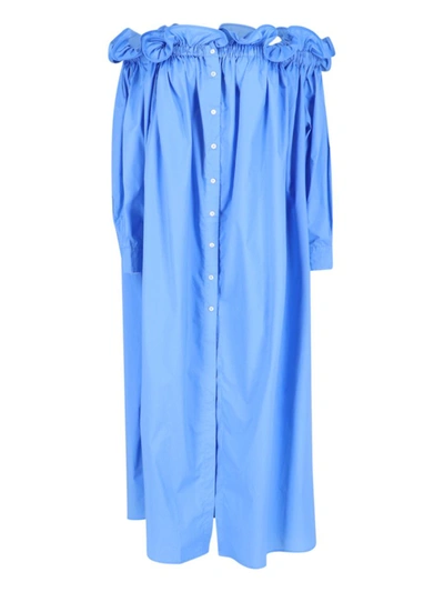 Az Factory + Lutz Huelle Sunset Off-the-shoulder Pleated Cotton-poplin Maxi Dress In Blue