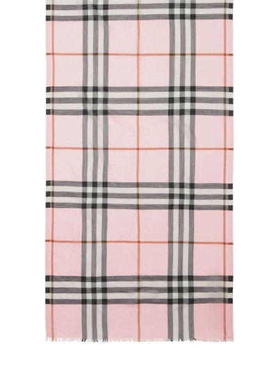 Burberry Lightweight Wool-silk Check Scarf In Pink