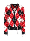 Charles Jeffrey Loverboy Fringed Argyle-knit V-neck Cardigan In Red