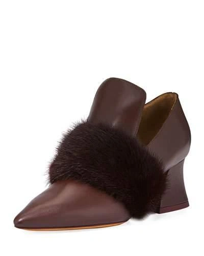 Givenchy Patricia Mink-fur Point-toe Leather Loafers In Burgundy