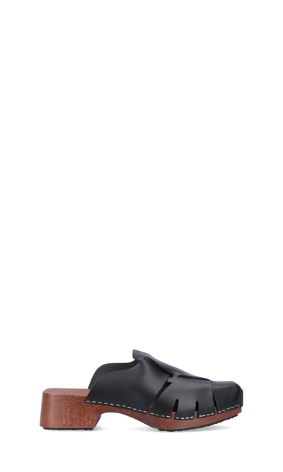 Hereu Licia Cutout Leather Loafer Clogs In Black