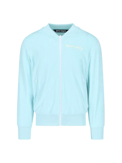 Palm Angels Logo-embroidered Chenille Track Jacket In Light Blue
