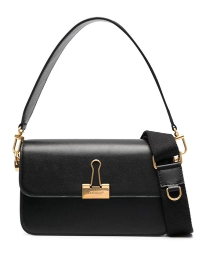 Off-white Binder Clip Crossbody Bag In Black Leather Woman In White