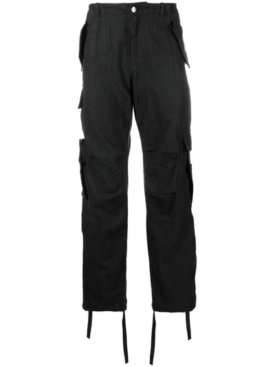 Rhude Black Linen Cargo Trousers