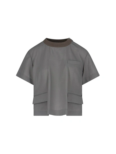 Sacai Hybrid T-shirt In Grigio