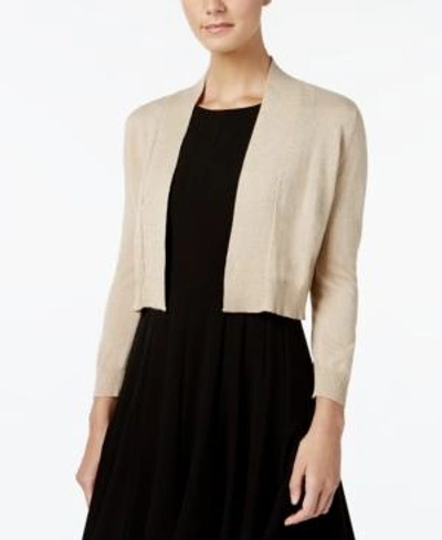 Calvin Klein Petite Three-quarter-sleeve Glitter Shrug Cardigan In Gold