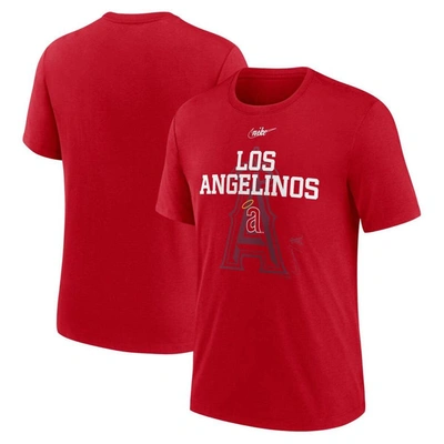 NIKE NIKE  RED CALIFORNIA ANGELS COOPERSTOWN COLLECTION REWIND RETRO TRI-BLEND T-SHIRT