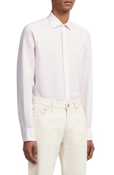 Zegna Garment Washed Cotton & Linen Button-up Shirt In Pink