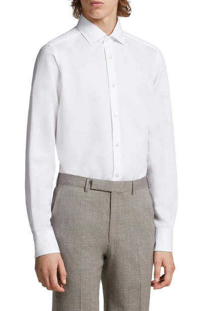 Zegna Garment Washed Cotton & Linen Button-up Shirt In White