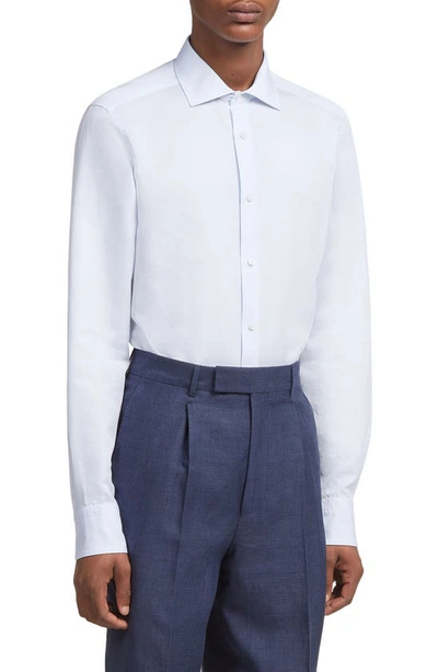 Zegna Men's Cotton-linen Button-front Shirt In Blue