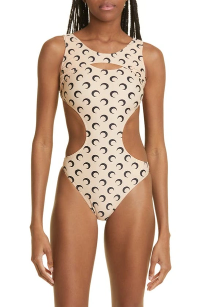 Marine Serre One-piece Swimsuit In Beige