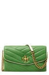 Tory Burch Kira Pop Edge Chevron Quilted Leather Wallet On A Chain In Monstera / Light Cream