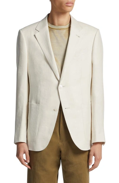 Zegna Off White Microstructured Crossover Linen And Wool Blend Shirt Jacket