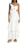 FARM RIO FLOWER BODICE TIERED LINEN BLEND MAXI DRESS