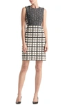 St John Multi Slub Plaid And Tweed Sleeveless Dress In Ecru/ Black Multi