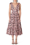 CAROLINA HERRERA PALM PRINT PLUNGE NECK STRETCH COTTON DRESS