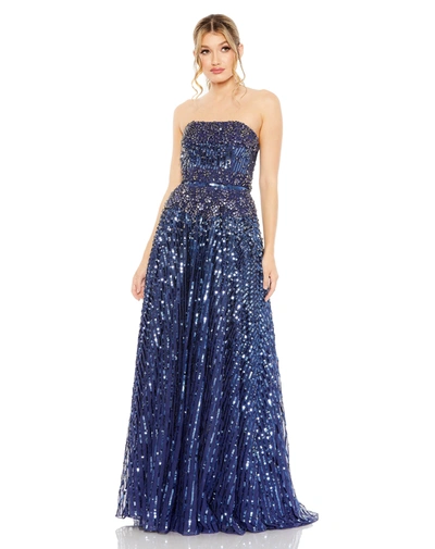 Mac Duggal 93915 Long A Line Formal Beaded Evening Prom Dress In Blue