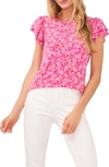CECE FLORAL DOUBLE RUFFLE SLEEVE TOP