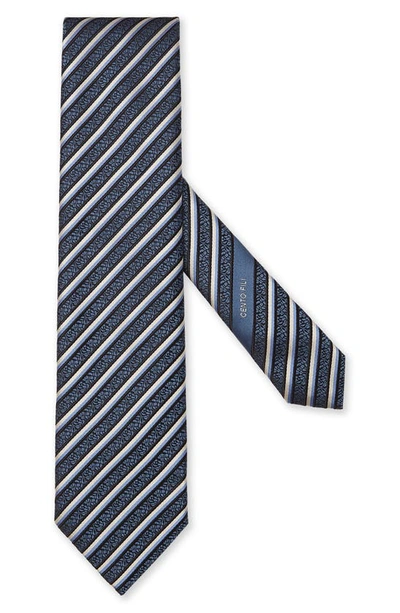 Zegna Men's Floral Stripe Jacquard Silk Tie In Blue