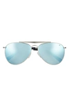 Hurley Shorebreak 60mm Polarized Aviator Sunglasses In Silver/ Smoke