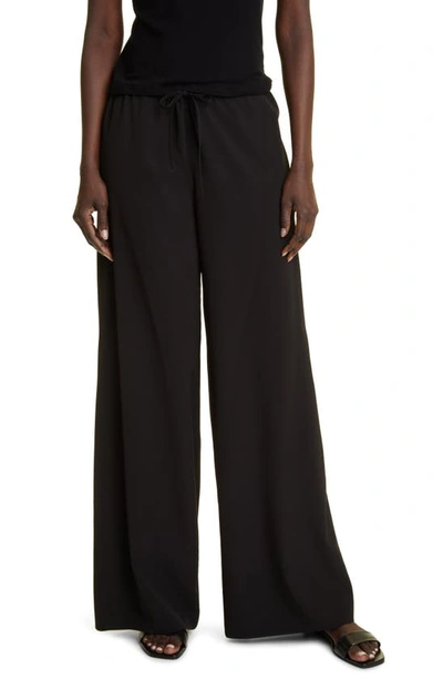 The Row Barrie Dry Wool Wide Leg Trousers In Black