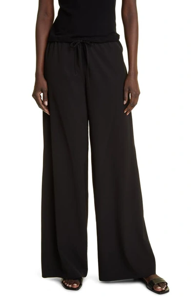 The Row Barrie Dry Wool Wide Leg Pants In Black